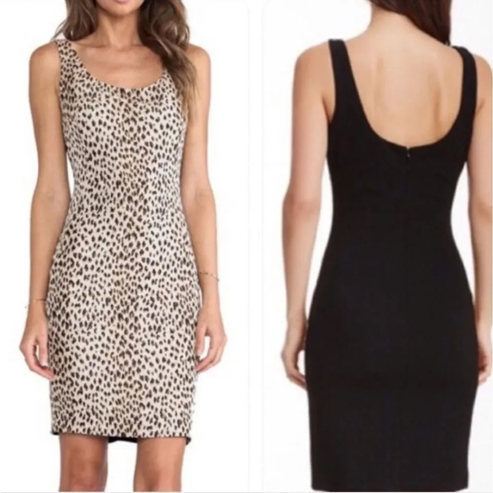 DVF Diane von Furstenberg Arianna Leopard Sheath Dress Black/Caramel Sz 4 - Picture 2 of 10